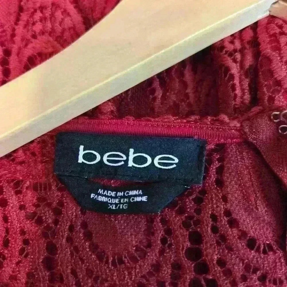 Bebe Red Nylon Lace Bodycon Dress Size XL Party Cocktail - Picture 6 of 11
